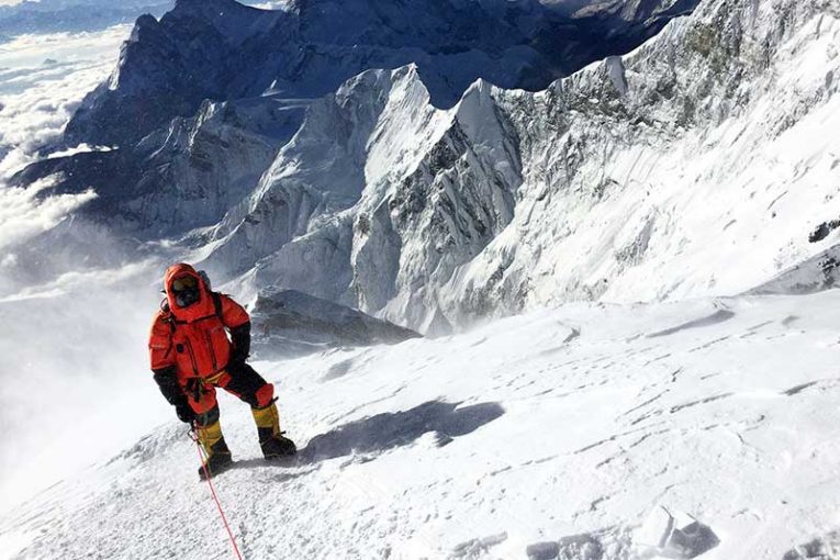John Stenderup ascending Mt. Everest.