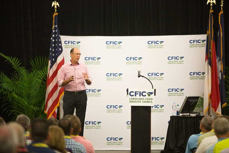 Tim Lowe of Lowes Foods presents during the CFIC Convention.