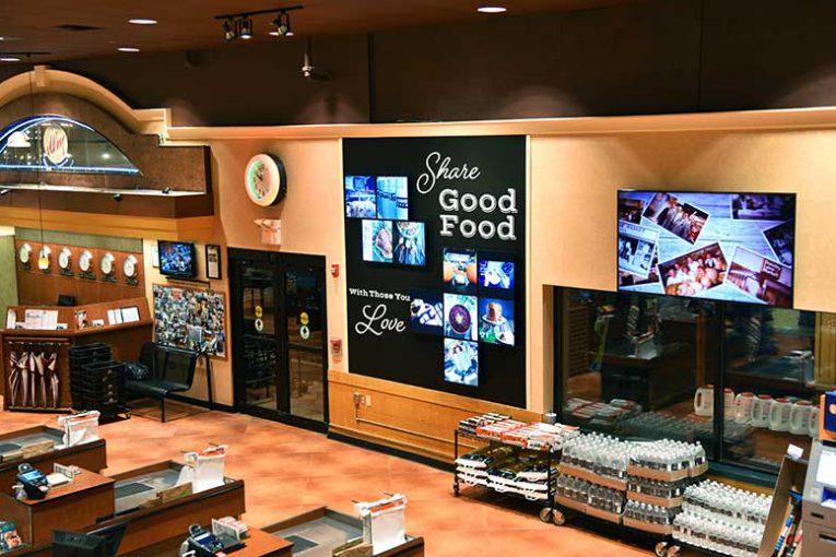 The Instagram-streaming screens at Dorothy Lane Market.