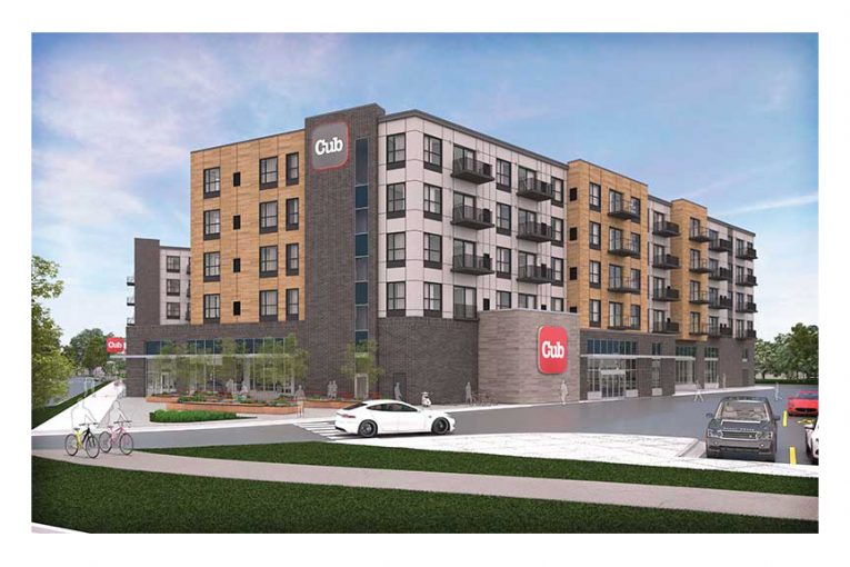 A rendering of Cub's Minneapolis mixed-use development store