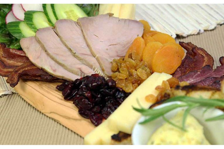 Charcuterie featuring tuna slices.