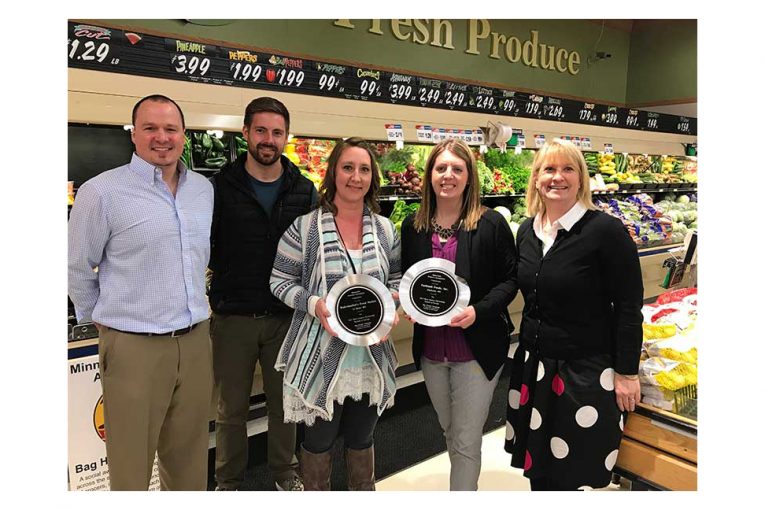 Nate Tuma and Ted Wirtz, Mueller-Yurgae Associates; Amy Ernsting, Radermacher’s Fresh Market; Amy Schisler, Faribault Foods; and Jamie Pfuhl, MGA.