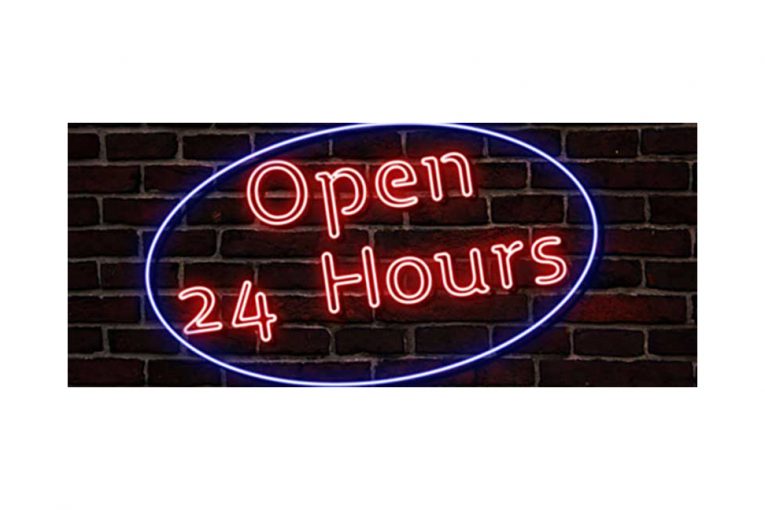 Open 24 Hours sign