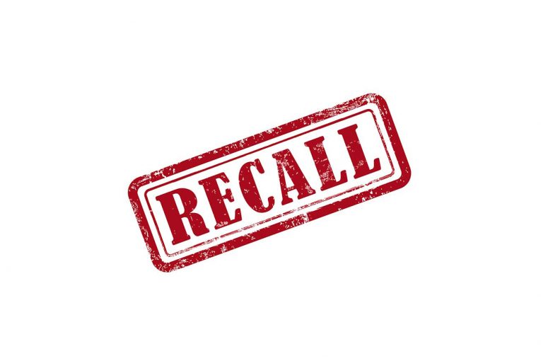 The word recall in they style of a stamp
