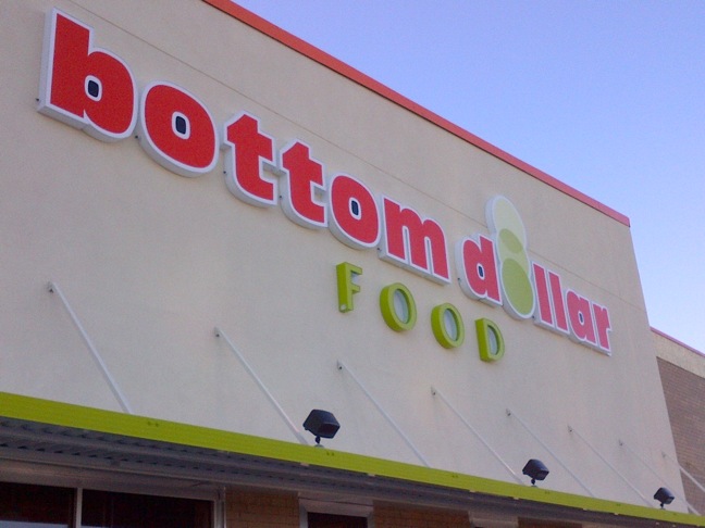 Bottom Dollar Food sign