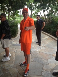 David Schaefer, Lazy Acre Long Beach store director, wore all orange to support Bristol's District Manager Louis Fajardo, who is battling kidney cancer.