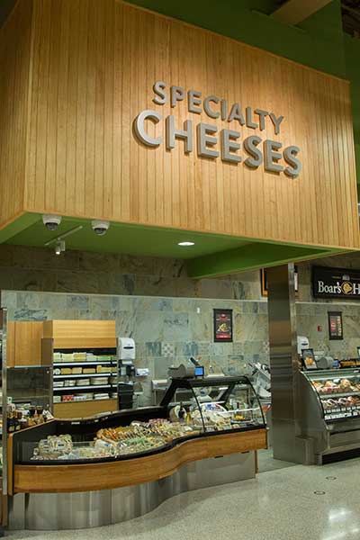 The specialty cheese and deli sections in the Wake Forest Publix store.