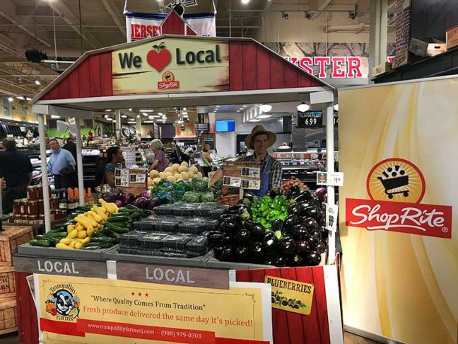 The local stand at the ShopRite of Greater Morristown includes Jersey Fresh squash, peppers, eggplant, blueberries, cantaloupe, cucumbers, corn, honey and more.