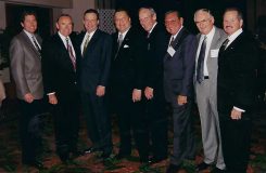 One of Kevin Davis’ favorite photos is from 1996, when he was the newly named president of Bristol Farms. At a City of Hope event, these industry legends—presidents and CEOs of western food retailers—invited him to pose for a photo with them. From left: Kevin Davis; Byron Allumbaugh and Al Marasca, Ralphs; Jack Brown, Stater Bros.; Larry Del Santo, Bill Davila and Dick Goodspeed, Vons; Don Baker, Stater Bros.