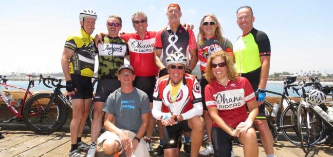On the road: (back row) John White, Chicken of the Sea; Bob Kelly, Hidden Villa Ranch; Kevin Davis; Dave Hirz, Smart & Final; Pete Hejny, Unified Grocers; and Karl Schroeder, Safeway/Albertsons; (front row) the spotter; Don Ropele, Ralphs (retired); and Michele Markus.