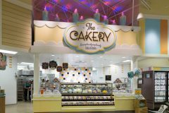 The colorful Cakery, with candles on top that can be seen from across the store.